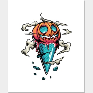 Halloween Ice Cream Cone Pumpkin Posters and Art